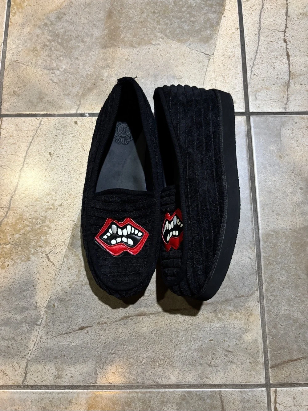 Chrome Hearts Chomper Black Velvet Slip-On Loafers / Slippers